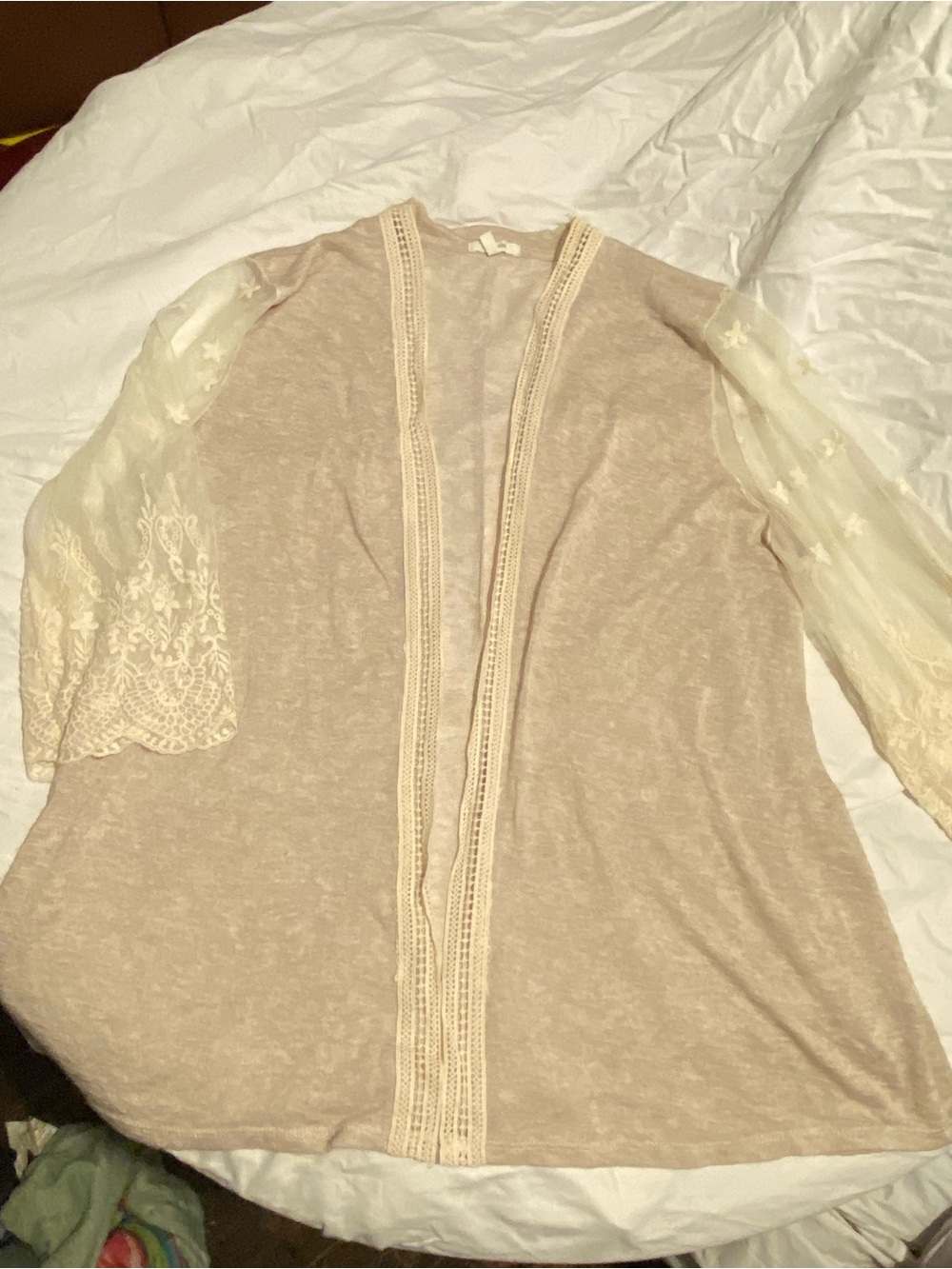 Maurices Neutral Cream Crochet-Trim Knit Cardigan